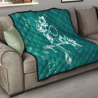 Kia Orana Cook Islands Tapa Floral With Cross Quilt Deep Teal LT7 - Polynesian Pride