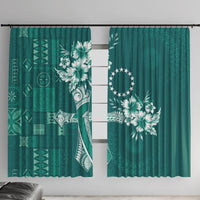 Kia Orana Cook Islands Tapa Floral With Cross Window Curtain Deep Teal LT7 With Hooks Deep Teal - Polynesian Pride