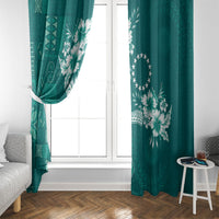 Kia Orana Cook Islands Tapa Floral With Cross Window Curtain Deep Teal LT7 - Polynesian Pride