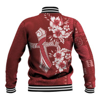Kia Orana Cook Islands Tapa Floral With Cross Baseball Jacket Crimson Red LT7 - Polynesian Pride