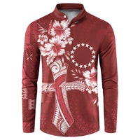 Kia Orana Cook Islands Tapa Floral With Cross Button Sweatshirt Crimson Red LT7 Crimson Red - Polynesian Pride