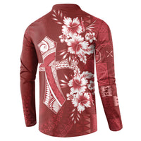 Kia Orana Cook Islands Tapa Floral With Cross Button Sweatshirt Crimson Red LT7 - Polynesian Pride