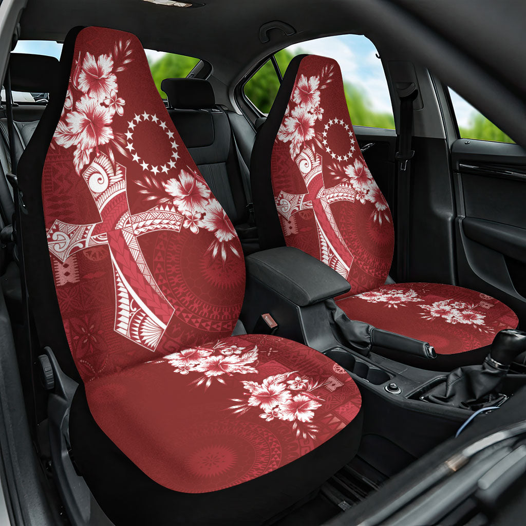 Kia Orana Cook Islands Tapa Floral With Cross Car Seat Cover Crimson Red LT7 One Size Crimson Red - Polynesian Pride