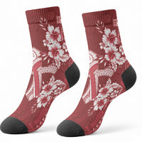 Kia Orana Cook Islands Tapa Floral With Cross Crew Socks Crimson Red LT7 - Polynesian Pride