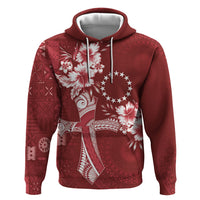 Kia Orana Cook Islands Tapa Floral With Cross Hoodie Crimson Red LT7 Pullover Hoodie Crimson Red - Polynesian Pride