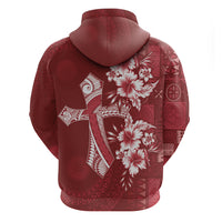 Kia Orana Cook Islands Tapa Floral With Cross Hoodie Crimson Red LT7 - Polynesian Pride