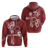 Kia Orana Cook Islands Tapa Floral With Cross Hoodie Crimson Red LT7 - Polynesian Pride