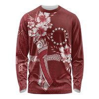 Kia Orana Cook Islands Tapa Floral With Cross Long Sleeve Shirt Crimson Red LT7 Unisex Crimson Red - Polynesian Pride