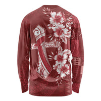 Kia Orana Cook Islands Tapa Floral With Cross Long Sleeve Shirt Crimson Red LT7 - Polynesian Pride