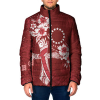 Kia Orana Cook Islands Tapa Floral With Cross Padded Jacket Crimson Red LT7 Men Crimson Red - Polynesian Pride