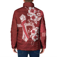 Kia Orana Cook Islands Tapa Floral With Cross Padded Jacket Crimson Red LT7 - Polynesian Pride