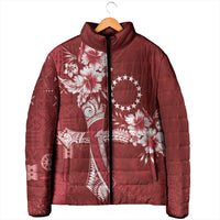 Kia Orana Cook Islands Tapa Floral With Cross Padded Jacket Crimson Red LT7 - Polynesian Pride