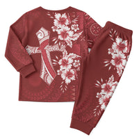 Kia Orana Cook Islands Tapa Floral With Cross Christmas Pajama Set Crimson Red LT7 - Polynesian Pride