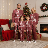 Kia Orana Cook Islands Tapa Floral With Cross Christmas Pajama Set Crimson Red LT7 - Polynesian Pride