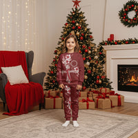 Kia Orana Cook Islands Tapa Floral With Cross Christmas Pajama Set Crimson Red LT7 Kid Crimson Red - Polynesian Pride
