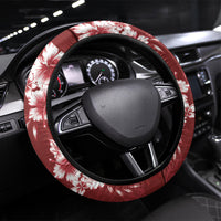 Kia Orana Cook Islands Tapa Floral With Cross Steering Wheel Cover Crimson Red LT7 Universal Fit Crimson Red - Polynesian Pride
