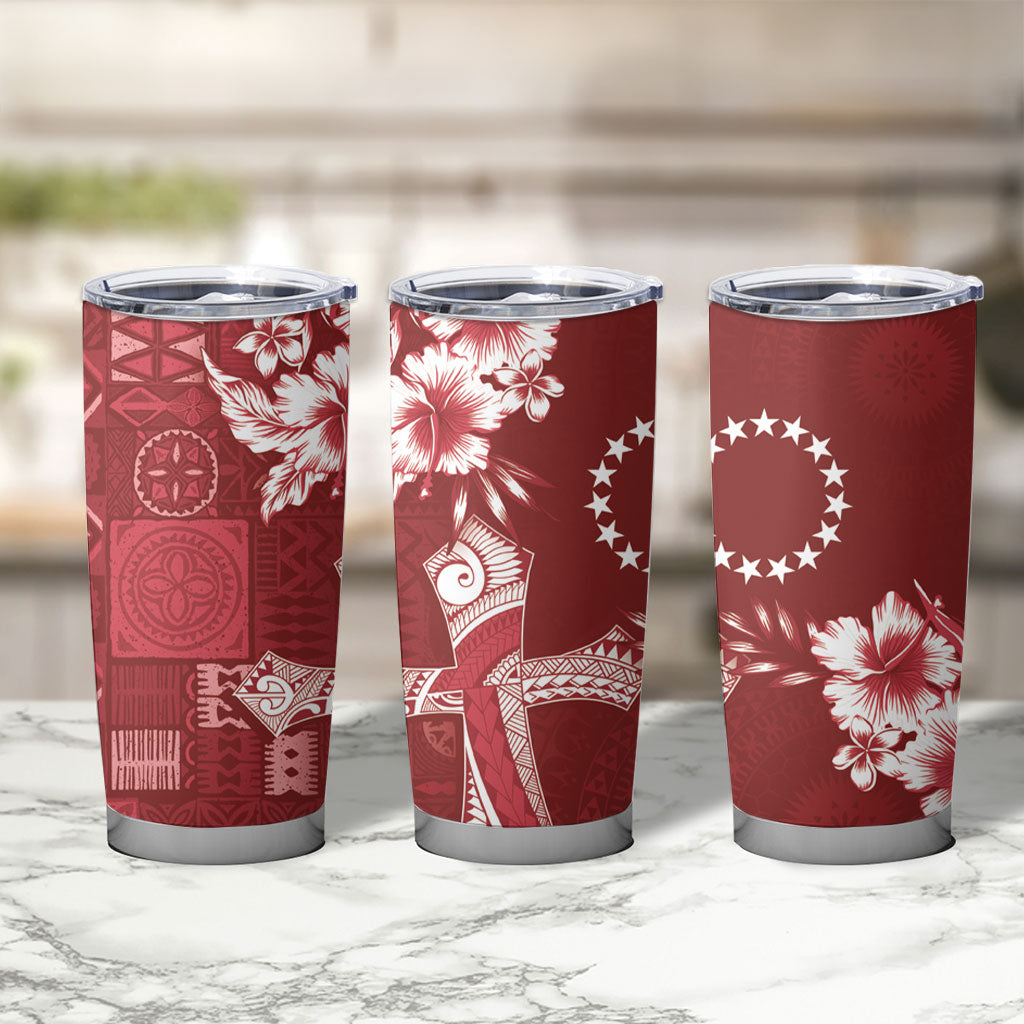 Kia Orana Cook Islands Tapa Floral With Cross Tumbler Cup Crimson Red LT7 - Polynesian Pride