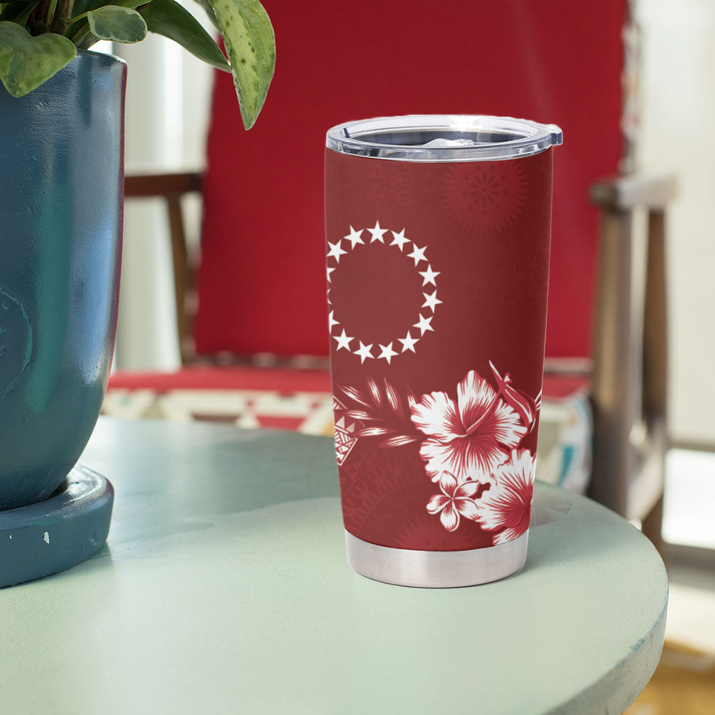 Kia Orana Cook Islands Tapa Floral With Cross Tumbler Cup Crimson Red LT7 - Polynesian Pride