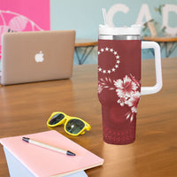Kia Orana Cook Islands Tapa Floral With Cross Tumbler With Handle Crimson Red LT7 - Polynesian Pride