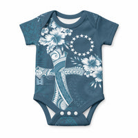 Kia Orana Cook Islands Tapa Floral With Cross Baby Onesie Navy Blue LT7 Navy Blue - Polynesian Pride