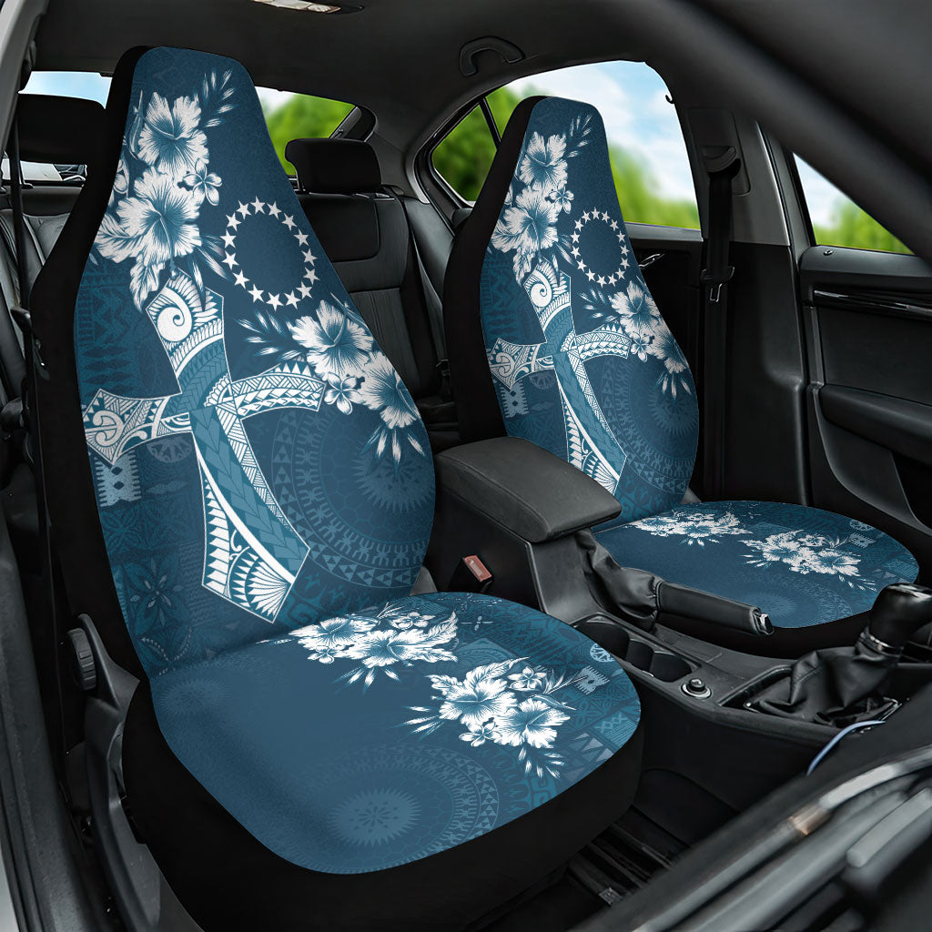 Kia Orana Cook Islands Tapa Floral With Cross Car Seat Cover Navy Blue LT7 One Size Navy Blue - Polynesian Pride