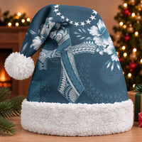 Kia Orana Cook Islands Tapa Floral With Cross Christmas Santa Hat Navy Blue LT7 With Fur Navy Blue - Polynesian Pride