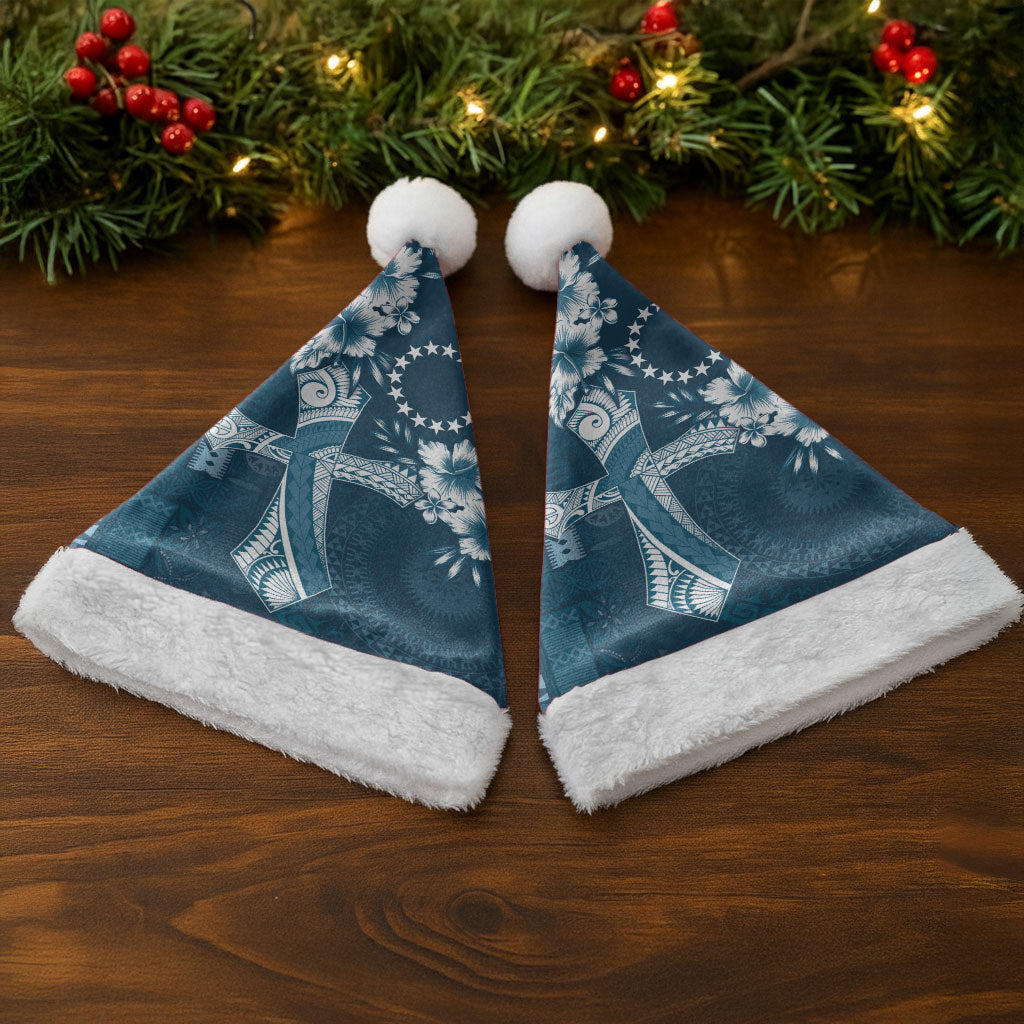Kia Orana Cook Islands Tapa Floral With Cross Christmas Santa Hat Navy Blue LT7 - Polynesian Pride