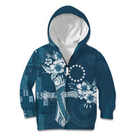 Kia Orana Cook Islands Tapa Floral With Cross Kid Hoodie Navy Blue LT7 Zip Hoodie Navy Blue - Polynesian Pride