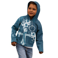 Kia Orana Cook Islands Tapa Floral With Cross Kid Hoodie Navy Blue LT7 - Polynesian Pride