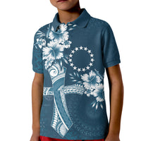 Kia Orana Cook Islands Tapa Floral With Cross Kid Polo Shirt Navy Blue LT7 Kid Navy Blue - Polynesian Pride
