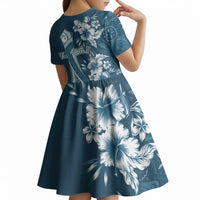 Kia Orana Cook Islands Tapa Floral With Cross Kid Short Sleeve Dress Navy Blue LT7 - Polynesian Pride