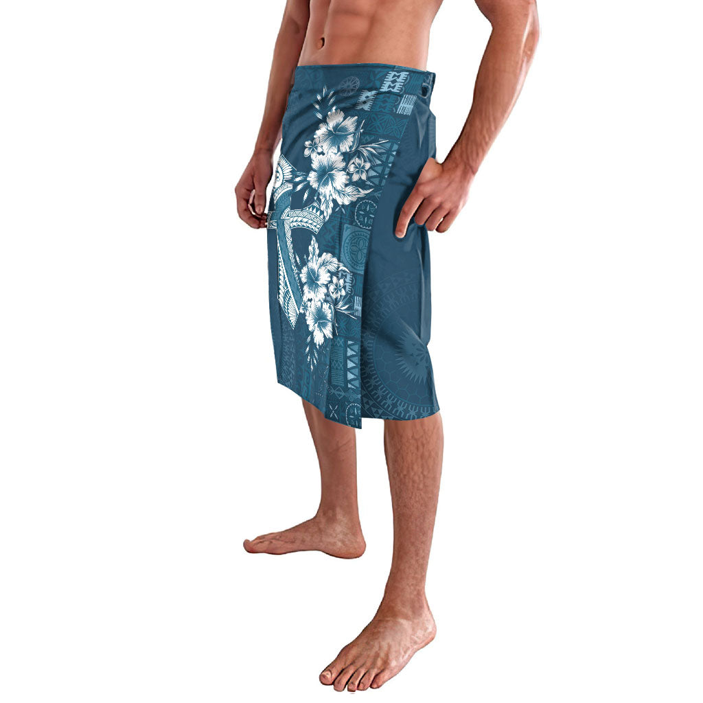 Kia Orana Cook Islands Tapa Floral With Cross Lavalava Navy Blue LT7 - Polynesian Pride