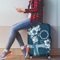Kia Orana Cook Islands Tapa Floral With Cross Luggage Cover Navy Blue LT7 - Polynesian Pride