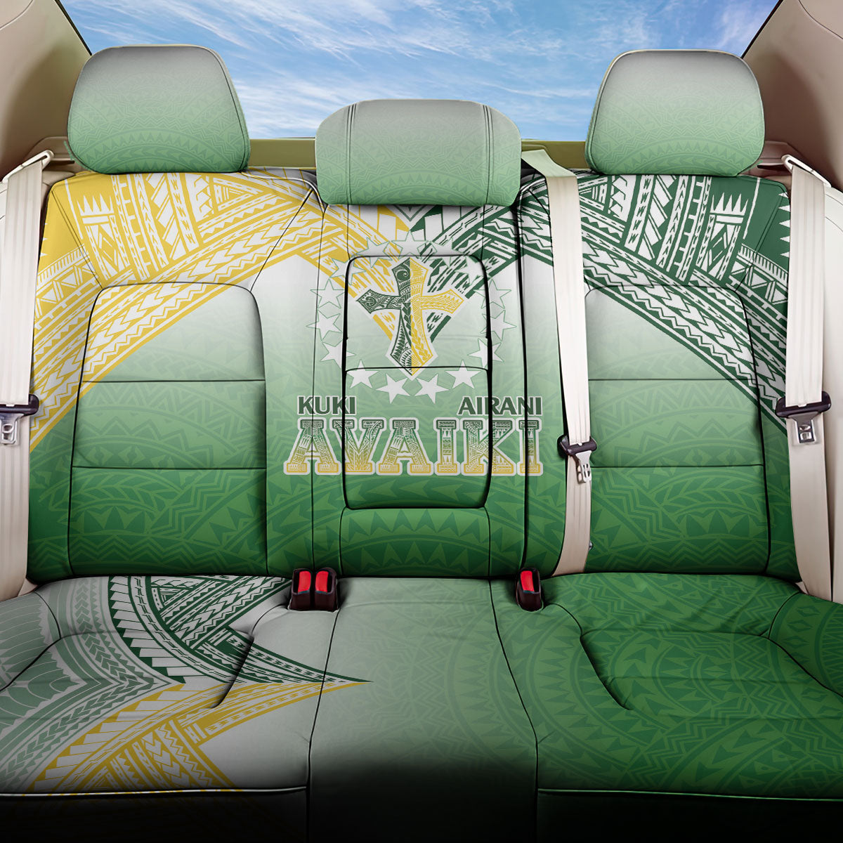 Cook Islands Rugby Medallion Of Stars Back Car Seat Cover Kuki Airani Avaiki LT7 One Size White Green - Polynesian Pride