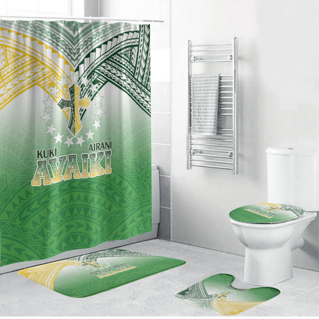 Cook Islands Rugby Medallion Of Stars Bathroom Set Kuki Airani Avaiki LT7 Bathroom Set (4 pcs) White Green - Polynesian Pride