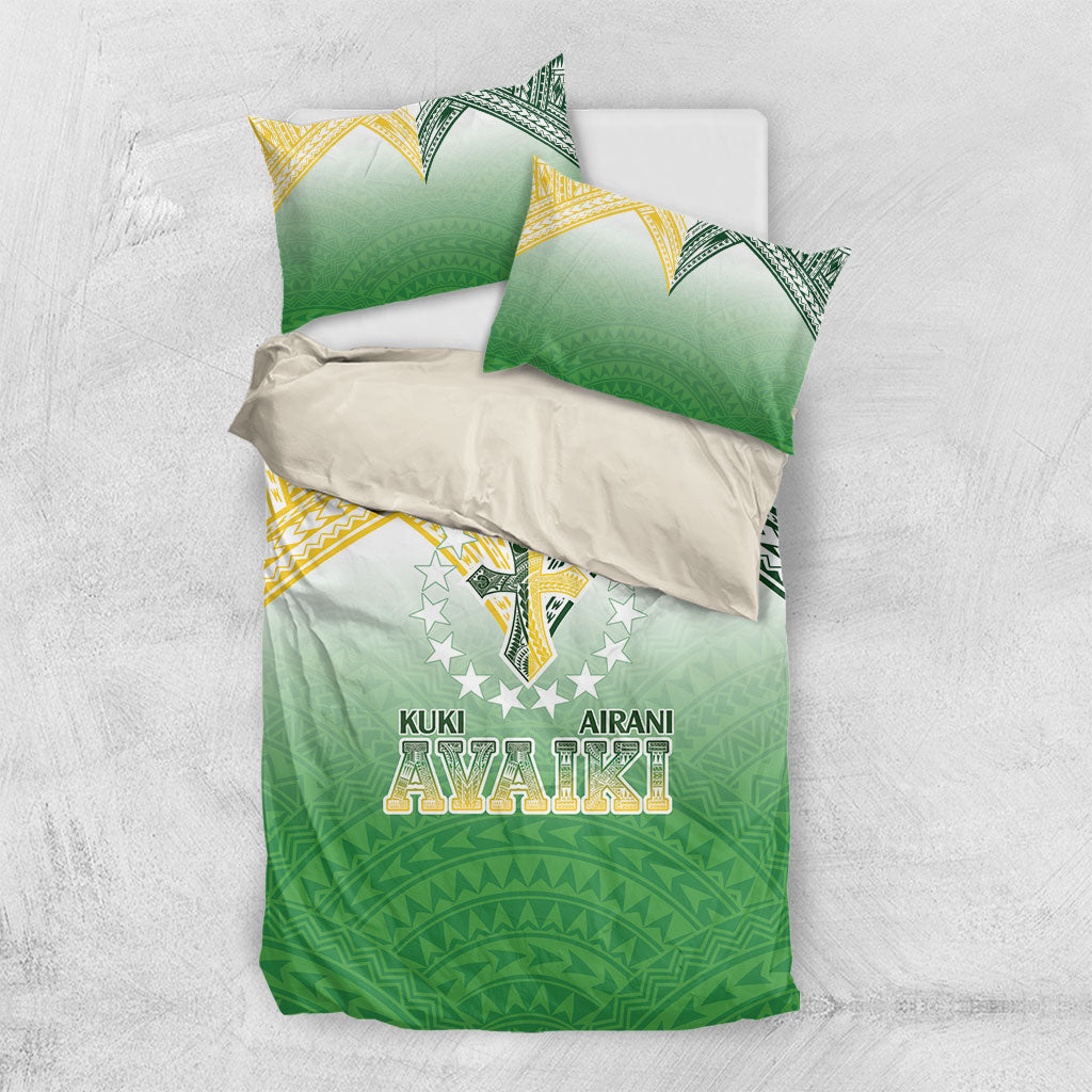 Cook Islands Rugby Medallion Of Stars Bedding Set Kuki Airani Avaiki LT7 US Twin 172cm x 218cm White Green - Polynesian Pride