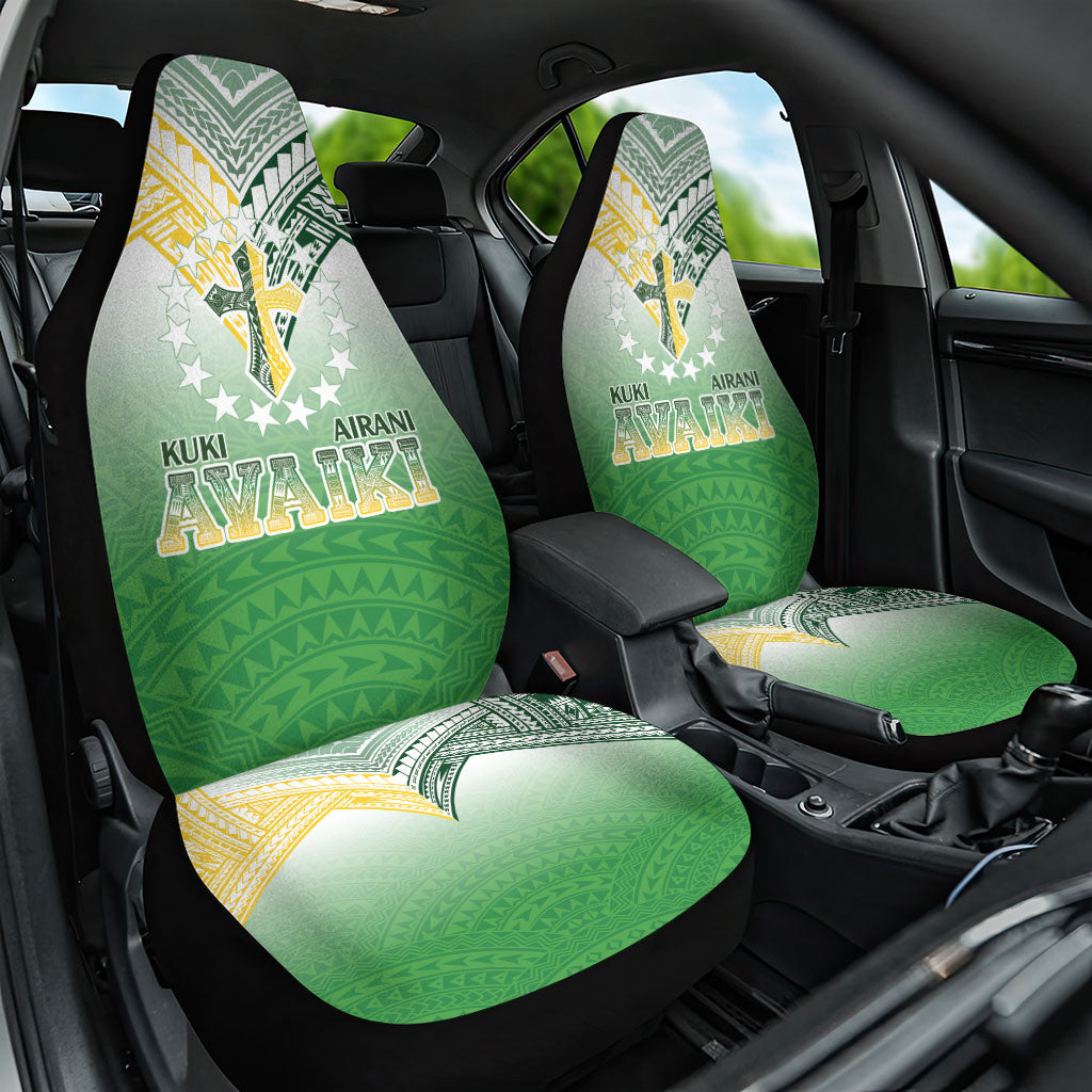 Cook Islands Rugby Medallion Of Stars Car Seat Cover Kuki Airani Avaiki LT7 One Size White Green - Polynesian Pride
