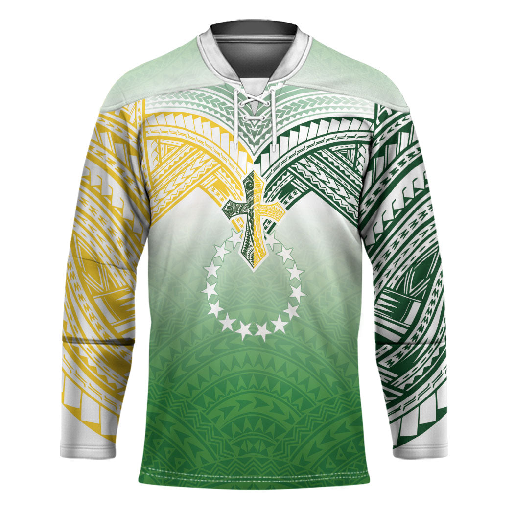 Cook Islands Rugby Medallion Of Stars Hockey Jersey Kuki Airani Avaiki LT7 Unisex White Green - Polynesian Pride