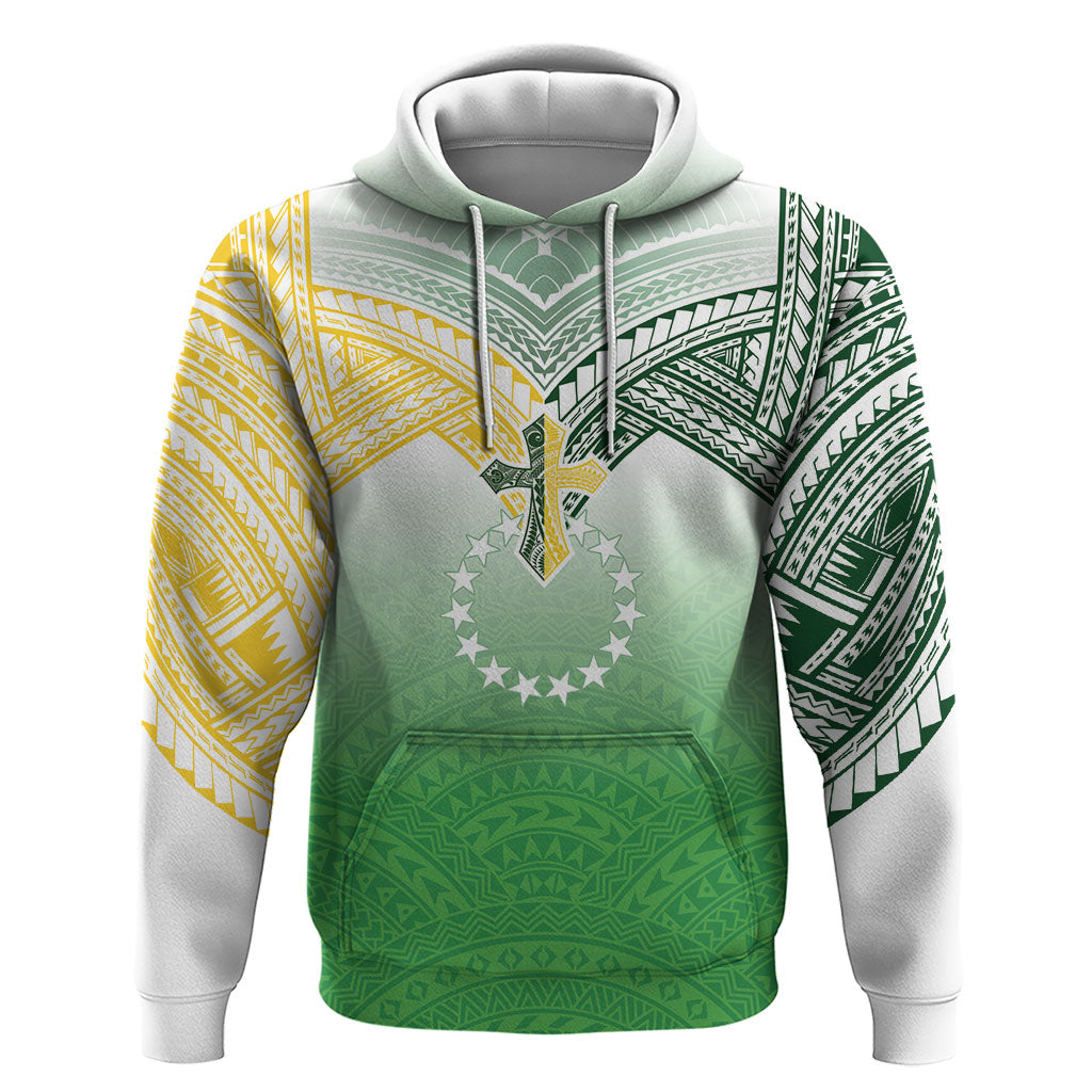 Cook Islands Rugby Medallion Of Stars Hoodie Kuki Airani Avaiki LT7 Pullover Hoodie White Green - Polynesian Pride