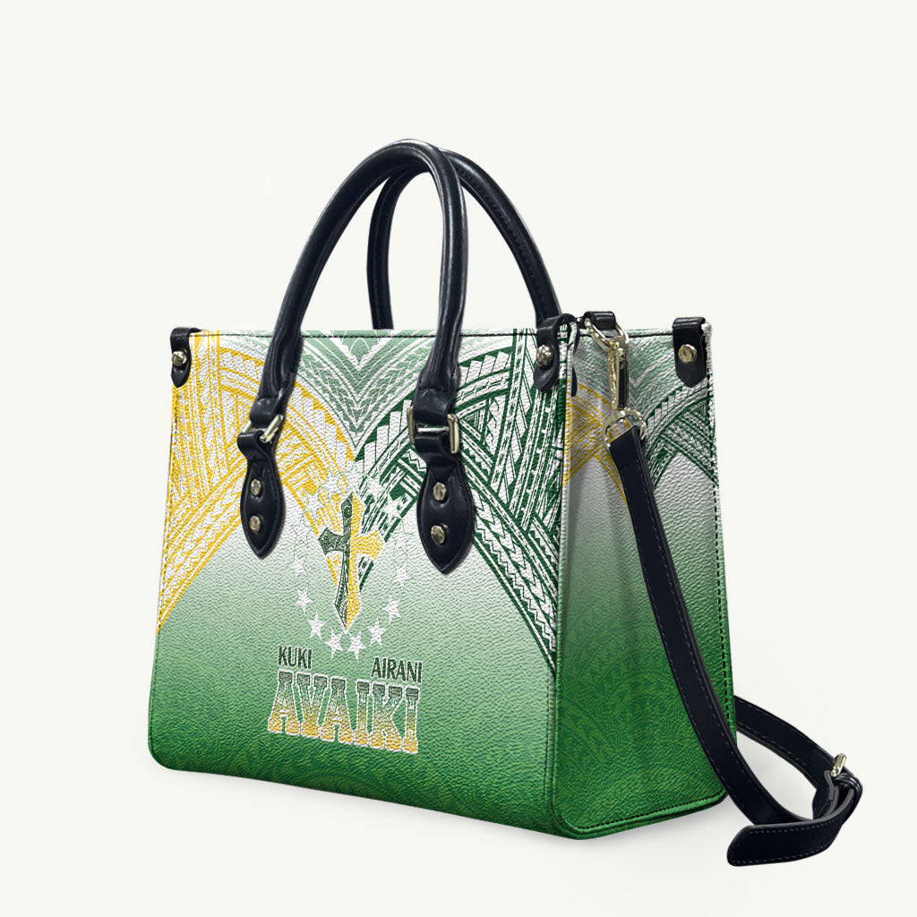 Cook Islands Rugby Medallion Of Stars Leather Bag Kuki Airani Avaiki LT7 White Green - Polynesian Pride