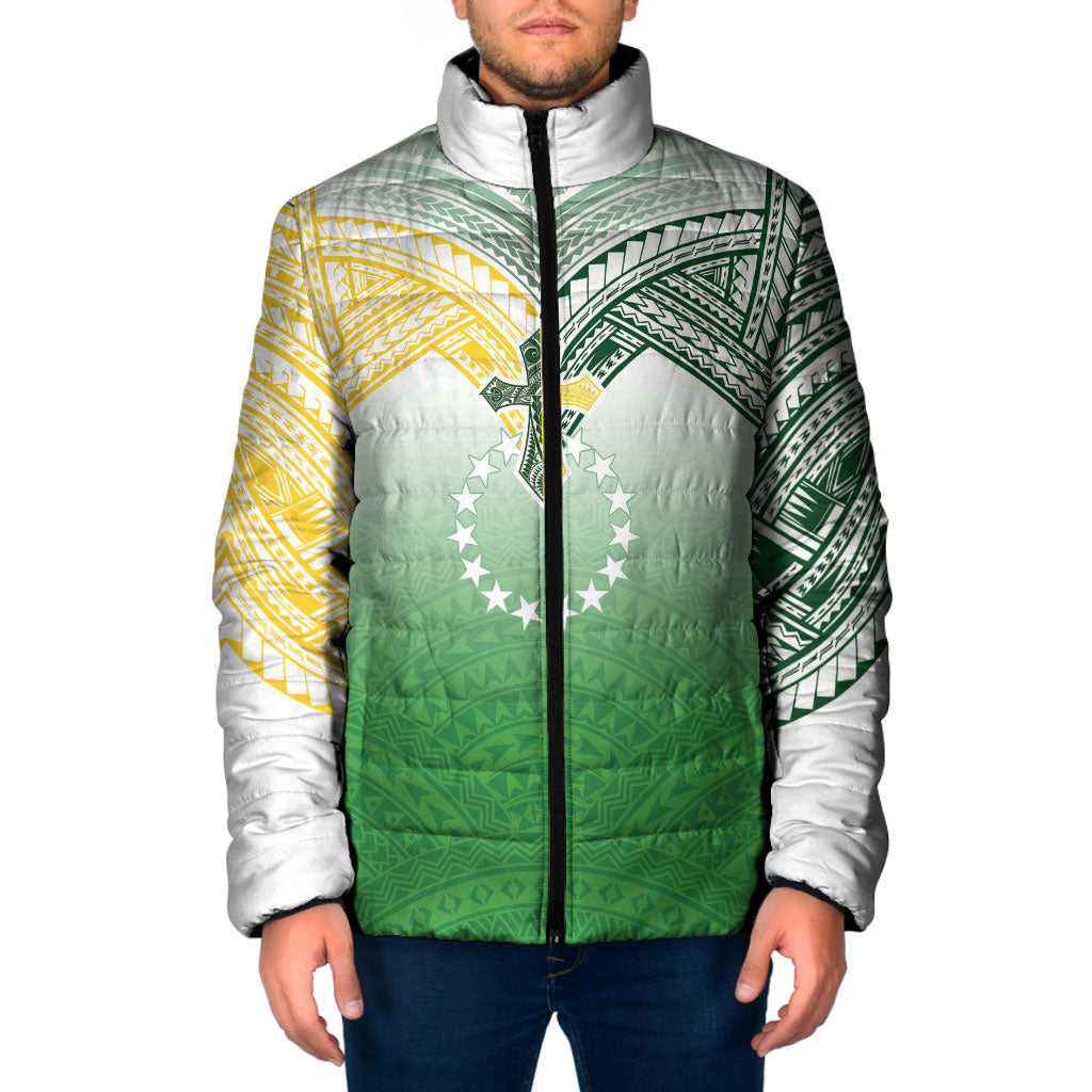 Cook Islands Rugby Medallion Of Stars Padded Jacket Kuki Airani Avaiki LT7 Men White Green - Polynesian Pride