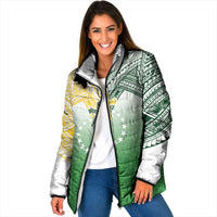 Cook Islands Rugby Medallion Of Stars Padded Jacket Kuki Airani Avaiki LT7 Women White Green - Polynesian Pride
