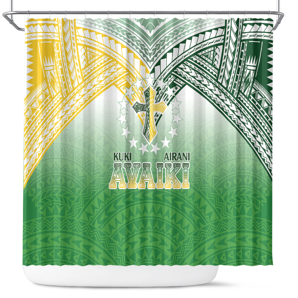 Cook Islands Rugby Medallion Of Stars Shower Curtain Kuki Airani Avaiki LT7 White Green - Polynesian Pride