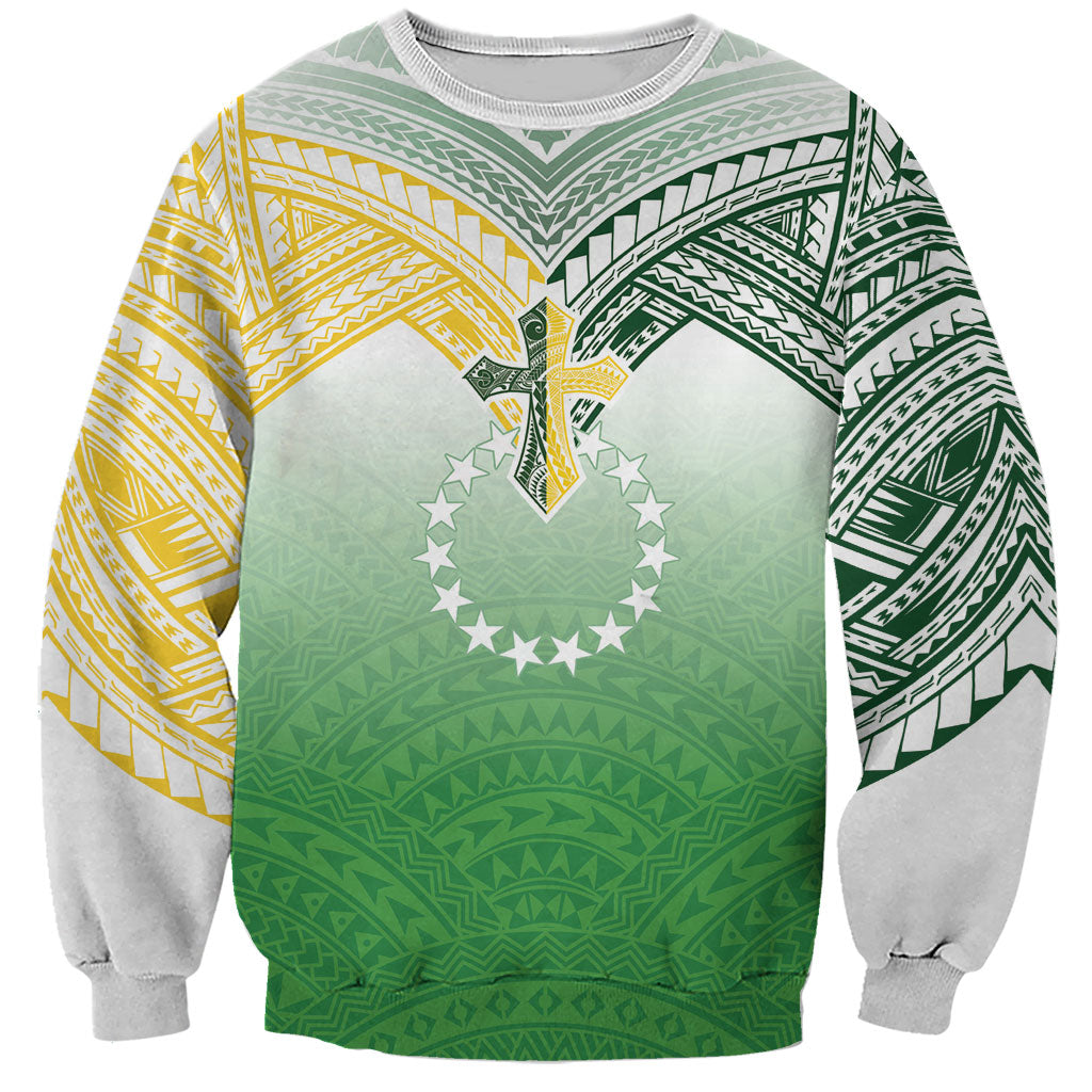 Cook Islands Rugby Medallion Of Stars Sweatshirt Kuki Airani Avaiki LT7 Unisex White Green - Polynesian Pride