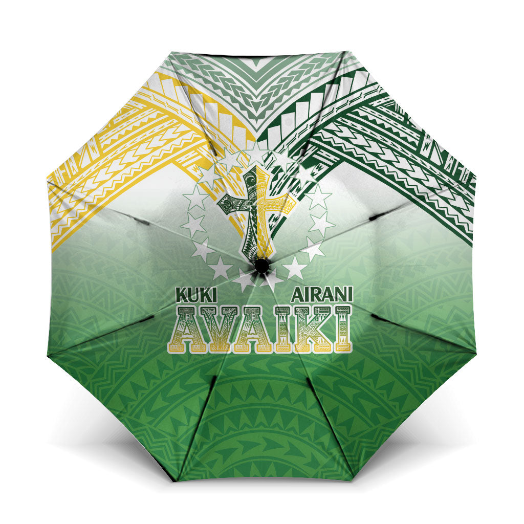 Cook Islands Rugby Medallion Of Stars Umbrella Kuki Airani Avaiki LT7 One Size Folded 11.42 inch Opened Diameter 37.4 inch White Green - Polynesian Pride
