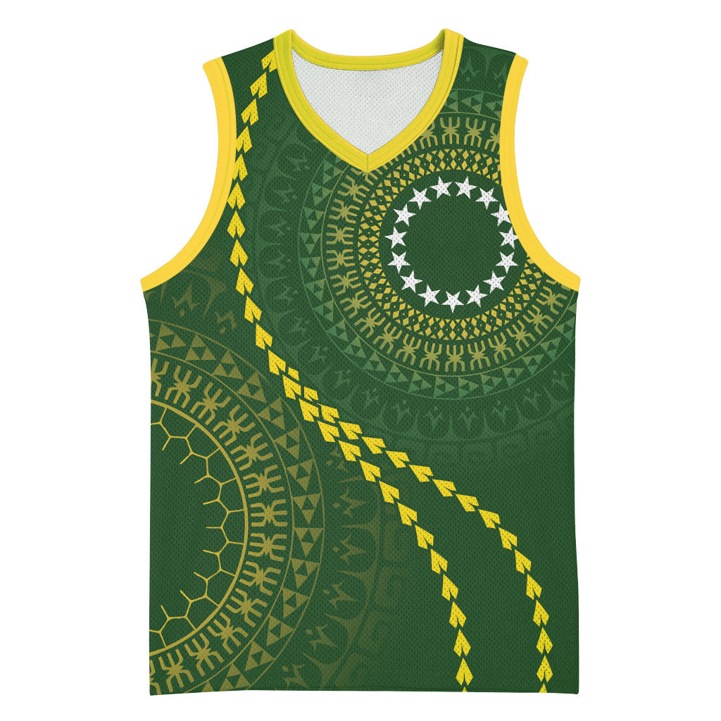 Cook Islands Rugby Custom Basketball Jersey Kuki Tapa Motifs - Medallion Of Stars LT7 Unisex Dark Green - Polynesian Pride