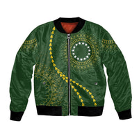 Cook Islands Rugby Custom Bomber Jacket Kuki Tapa Motifs - Medallion Of Stars LT7 Unisex Dark Green - Polynesian Pride