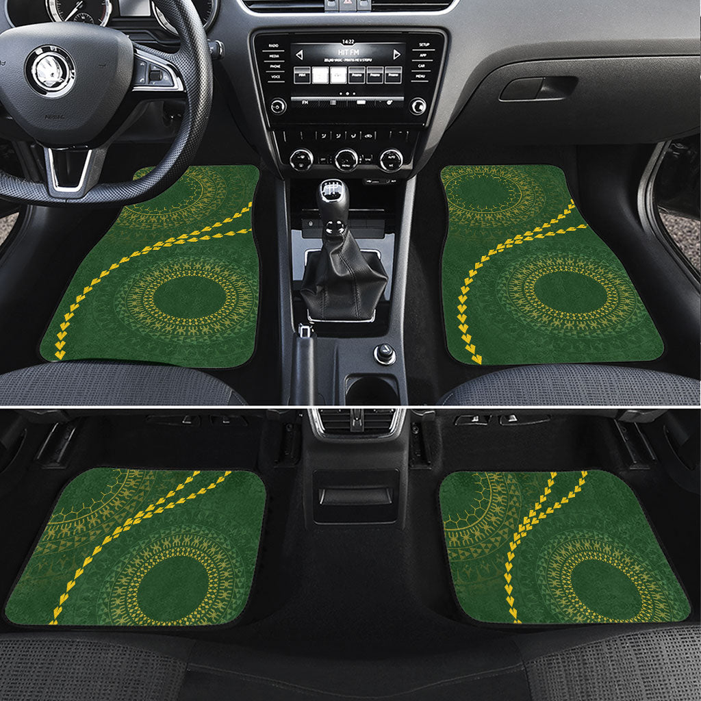 Cook Islands Rugby Car Mats Kuki Tapa Motifs - Medallion Of Stars LT7 Set 4pcs Dark Green - Polynesian Pride