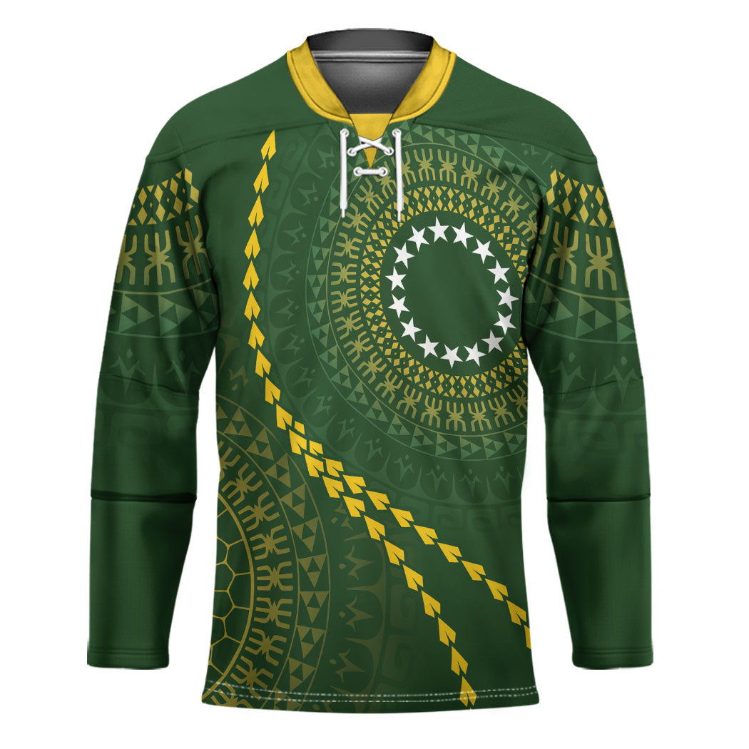 Cook Islands Rugby Custom Hockey Jersey Kuki Tapa Motifs - Medallion Of Stars LT7 Unisex Dark Green - Polynesian Pride