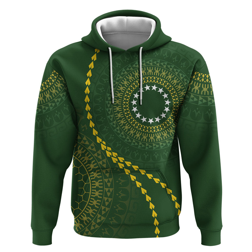 Cook Islands Rugby Custom Hoodie Kuki Tapa Motifs - Medallion Of Stars LT7 Pullover Hoodie Dark Green - Polynesian Pride
